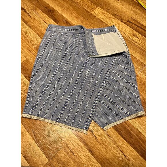 LOFT Womens Chambray Wrap Skirt Size 4 Mini High Waist Fringe Hem Casual Cotton - Picture 9 of 13